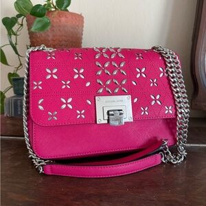 Michael Kors 🩷 Tina Medium Studded Floral Perforated Shoulder/Crossbody Bag